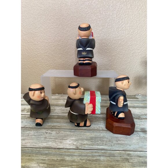Vintage Franciscan Mission Christmas Monk Figurines – Wooden Holiday Décor Set - Picture 15 of 15